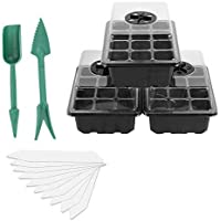 HO2NLE 3pcs Bandejas Semilleros de Germinacion de Plastico 12 Células Plántulas Bandejas de Semillas con Etiquetas…